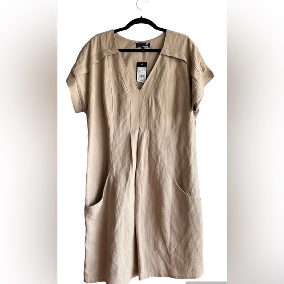 NWT Laura's Ramie Blended Knee-length Loose Shape Beige Dress Size 12 - Picture 1 of 14
